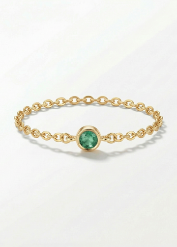 Anel Corrente com Esmeralda em Ouro Amarelo 18k